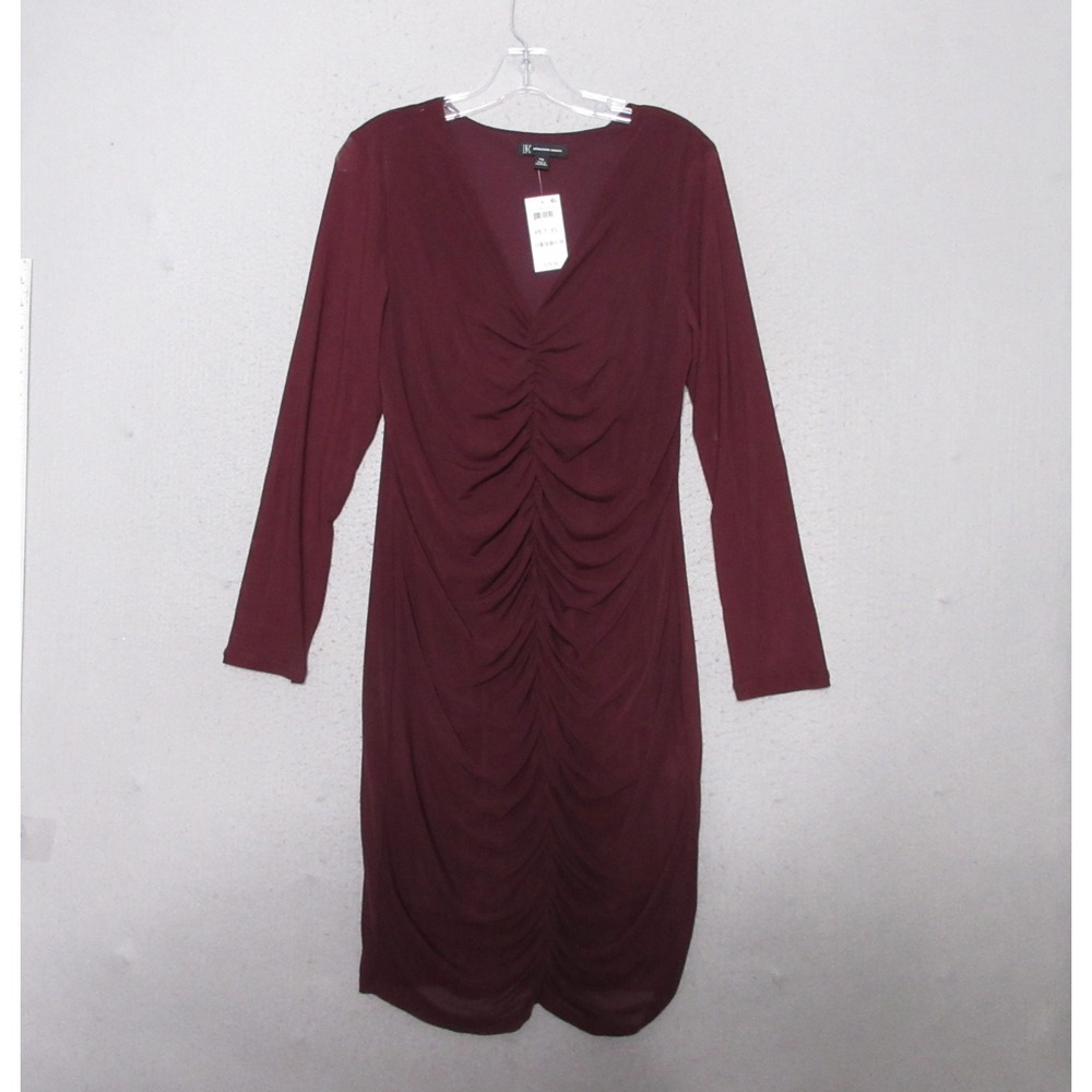 INC Dress XLP Burgundy Ruche‎ Mesh Semi Sheer Whimsigoth Stretch Party Y2K NWT